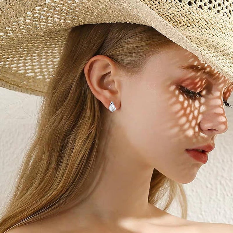 Flyow S925 Sterling Silver Ghost Boo Posts Ear Jacket Earrings for Women Front & Back Stud Earring Jackets Halloween Earrings - Image 5